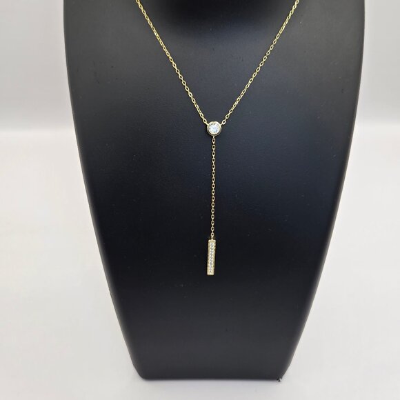 New Lulus Gold Rhinestone Drop Necklace Sterling Silver Chain Adjustable NWT - Picture 15 of 17